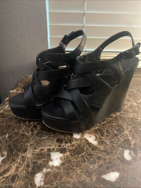 Vince Camuto Black Strappy Wedge Sandals